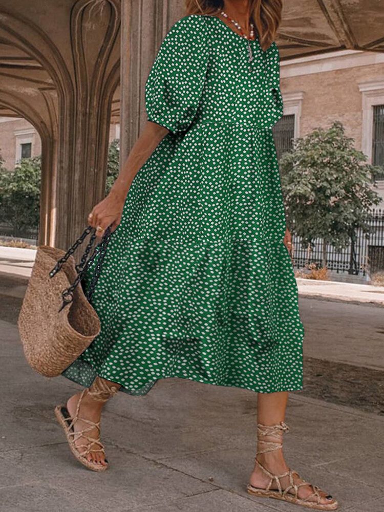 Robe Maxi Plissée À Manches Bouffantes Et À Imprimé Floral