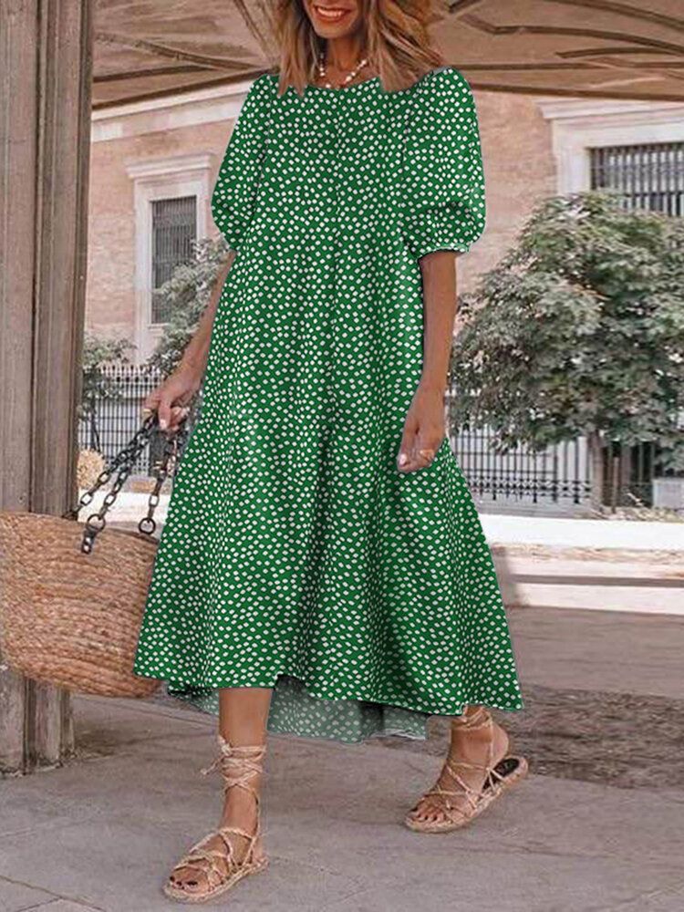 Robe Maxi Plissée À Manches Bouffantes Et À Imprimé Floral