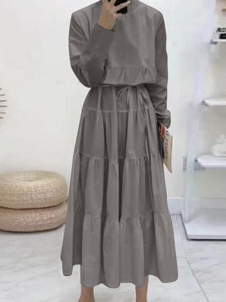 Robe Maxi Plissée À Manches Longues Pour Femmes