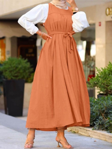 Robe Maxi Sans Manches Avec Ceinture De Couleur Unie Pour Femmes