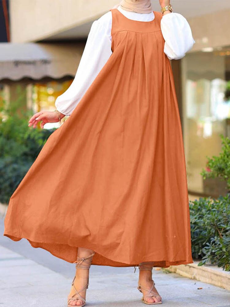 Robe Maxi Sans Manches Avec Ceinture De Couleur Unie Pour Femmes