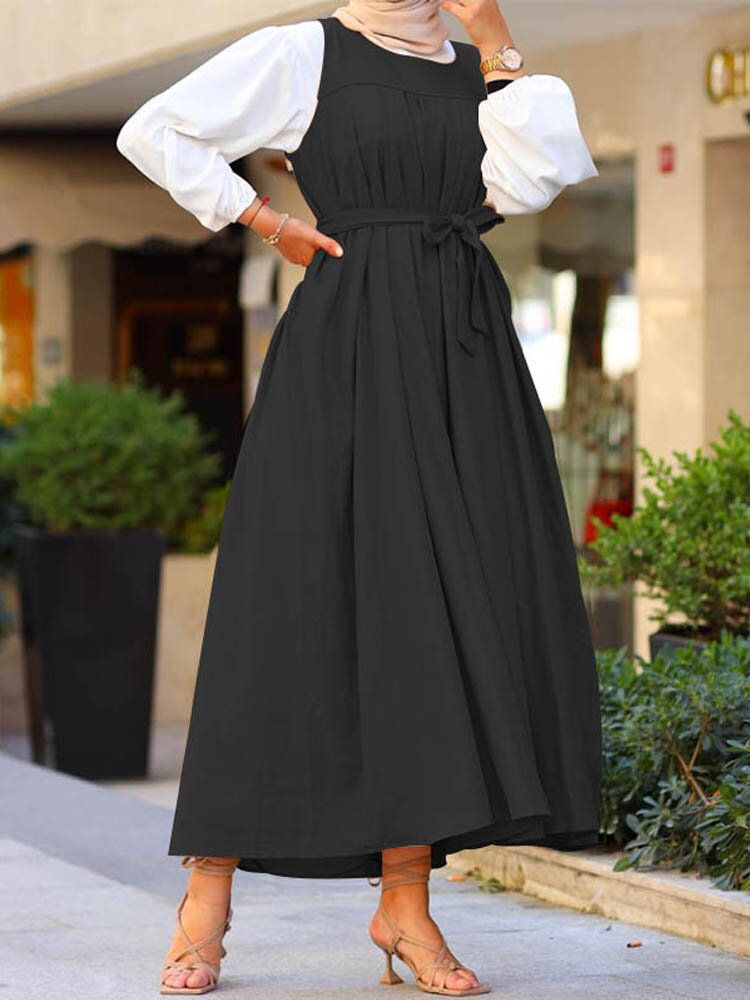 Robe Maxi Sans Manches Avec Ceinture De Couleur Unie Pour Femmes