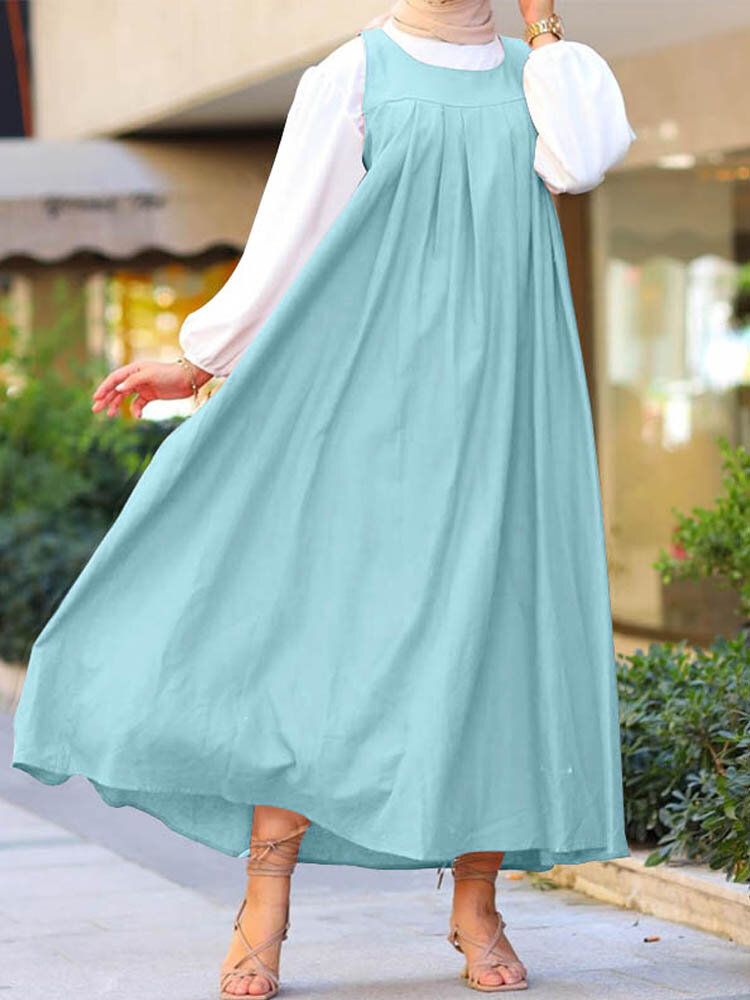 Robe Maxi Sans Manches Avec Ceinture De Couleur Unie Pour Femmes