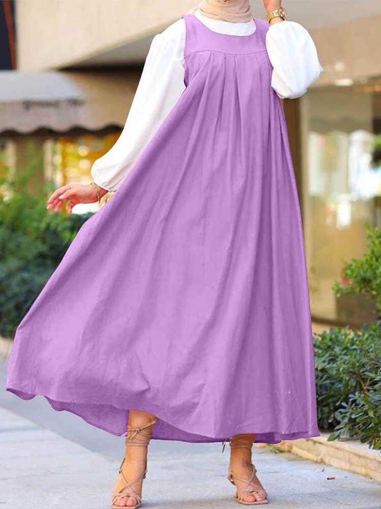 Robe Maxi Sans Manches Avec Ceinture De Couleur Unie Pour Femmes