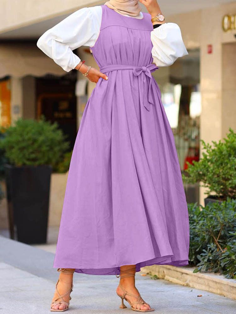 Robe Maxi Sans Manches Avec Ceinture De Couleur Unie Pour Femmes