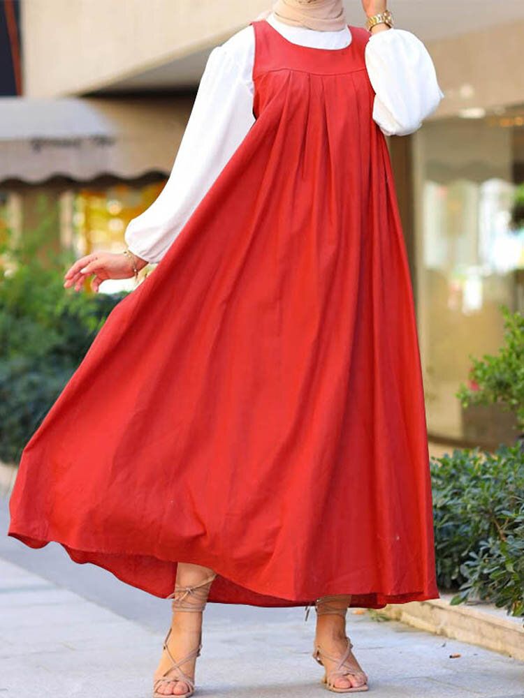 Robe Maxi Sans Manches Avec Ceinture De Couleur Unie Pour Femmes