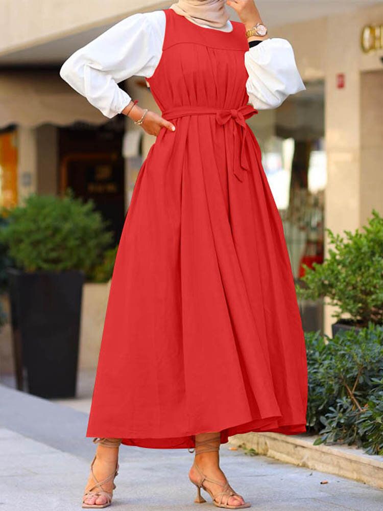 Robe Maxi Sans Manches Avec Ceinture De Couleur Unie Pour Femmes