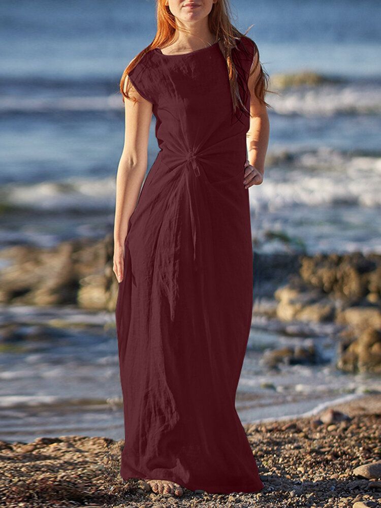 Robe Maxi Sans Manches À Encolure Ronde Et Froncée