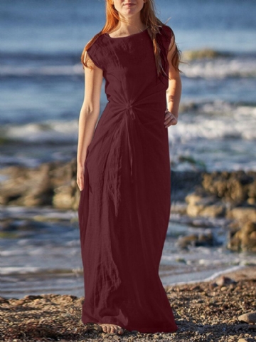 Robe Maxi Sans Manches À Encolure Ronde Et Froncée