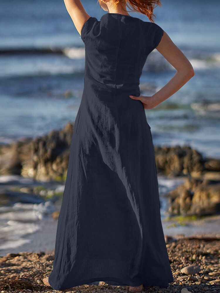 Robe Maxi Sans Manches À Encolure Ronde Et Froncée