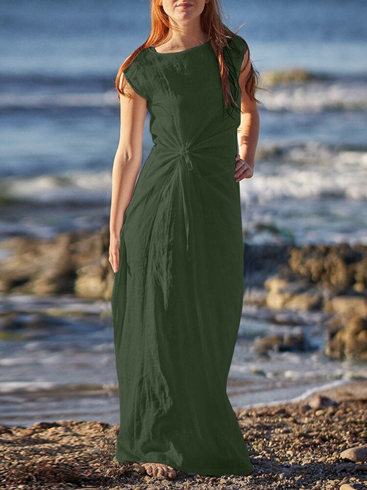 Robe Maxi Sans Manches À Encolure Ronde Et Froncée