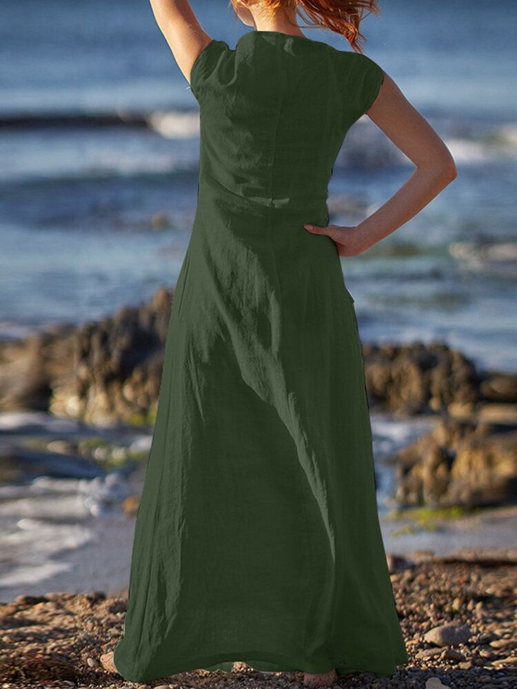 Robe Maxi Sans Manches À Encolure Ronde Et Froncée