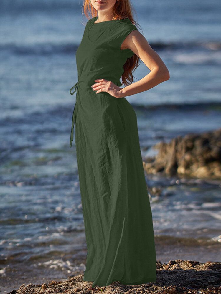 Robe Maxi Sans Manches À Encolure Ronde Et Froncée