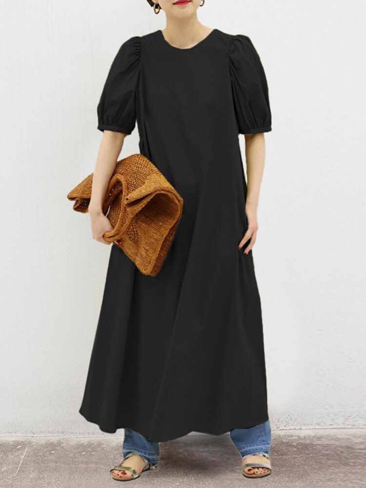 Robe Maxi Unie À Manches Bouffantes Pour Femme