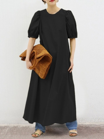 Robe Maxi Unie À Manches Bouffantes Pour Femme