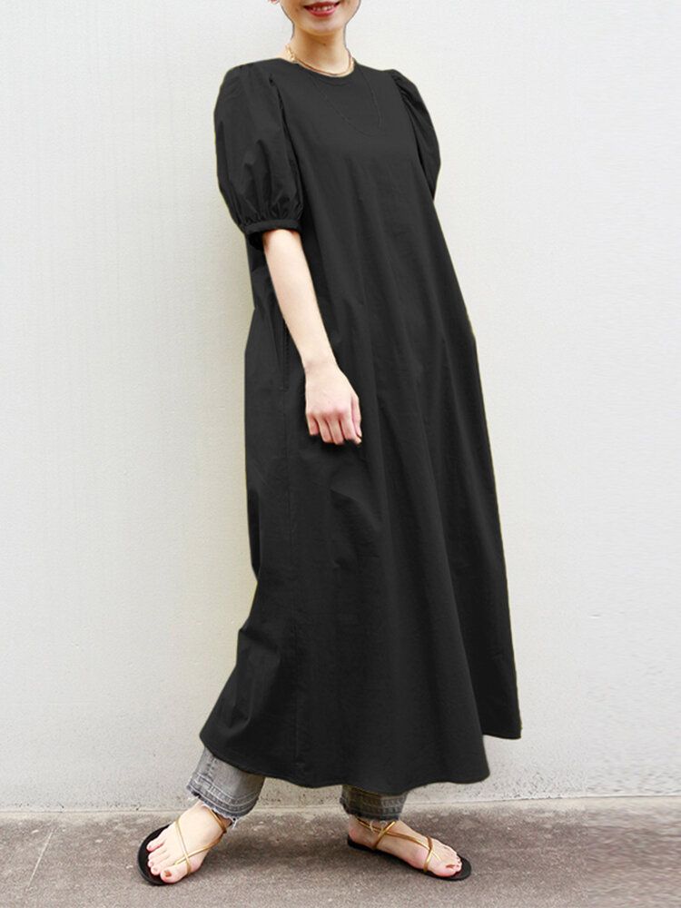 Robe Maxi Unie À Manches Bouffantes Pour Femme