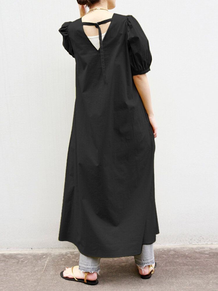 Robe Maxi Unie À Manches Bouffantes Pour Femme