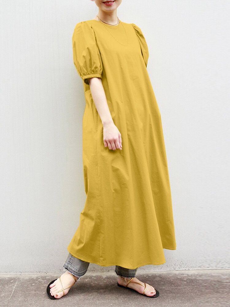 Robe Maxi Unie À Manches Bouffantes Pour Femme