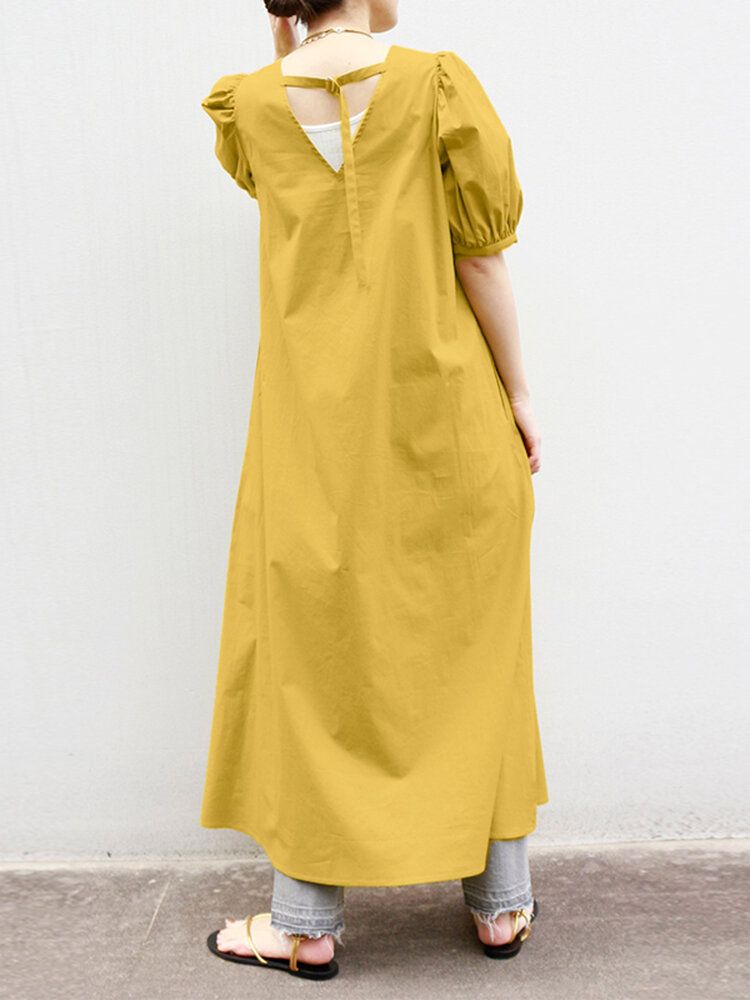 Robe Maxi Unie À Manches Bouffantes Pour Femme