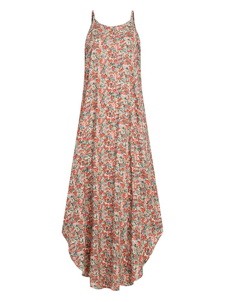 Robe Maxi De Vacances Décontractée À Imprimé Floral Sans Manches Avec Ourlet Fendu Pour Femmes