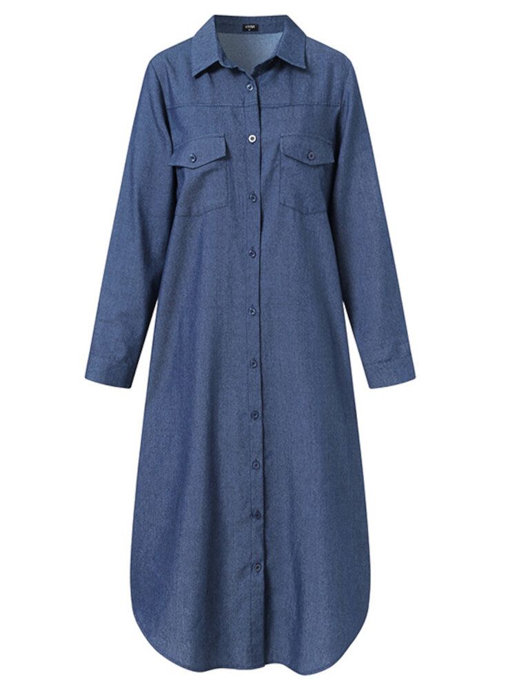 Robe Maxi De Vacances Décontractée À Revers Et À Manches Longues Pour Femmes