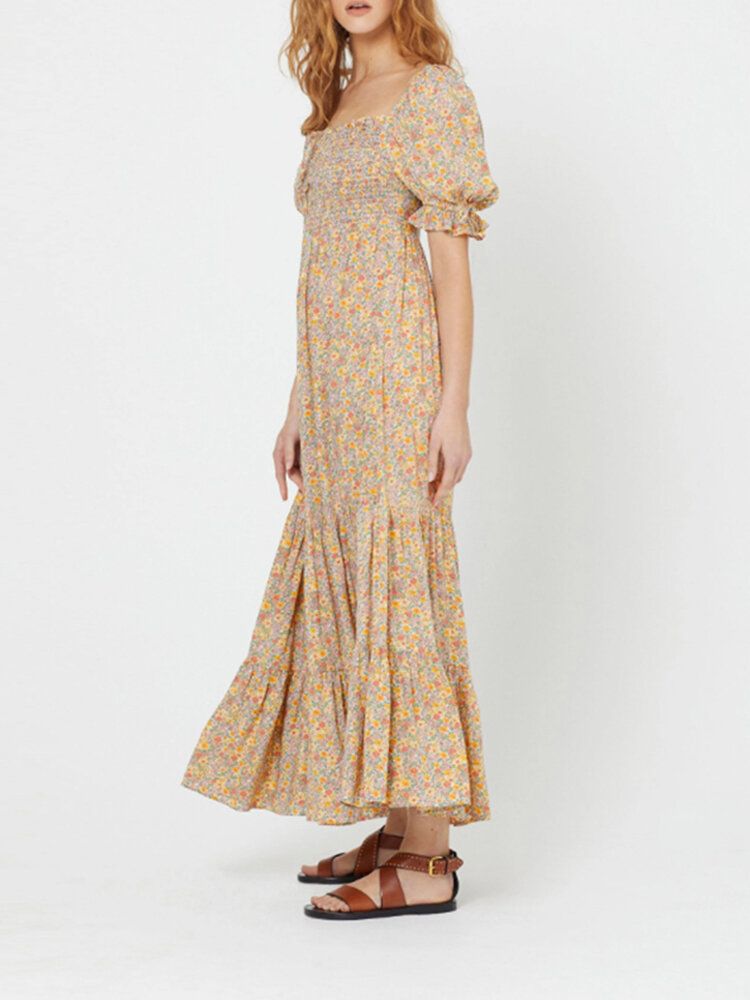 Robe Maxi De Vacances À Manches Bouffantes Et À Encolure Carrée Pour Femmes