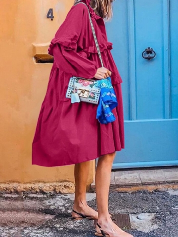 Robe Mi-longue De Banquet Décontractée À Manches Longues Plissée Pour Femmes