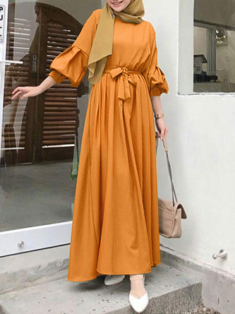 Robe Mi-longue De Couleur Unie À Manches Longues Pour Femmes