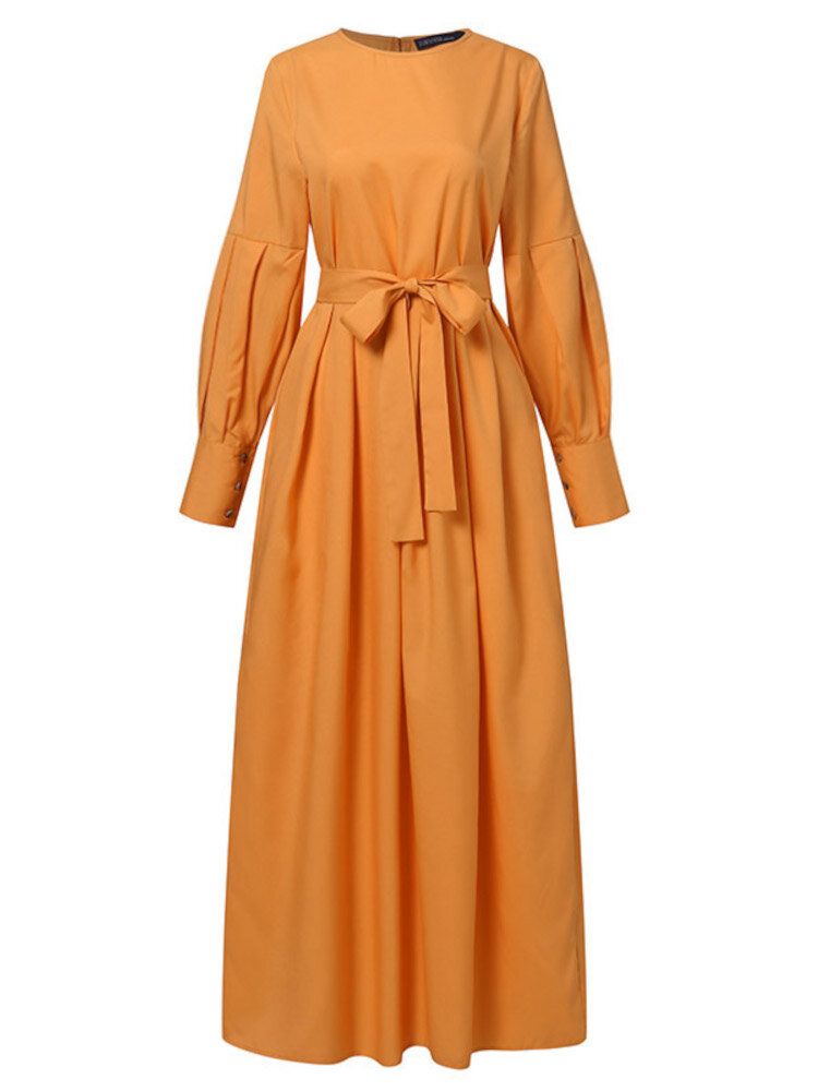 Robe Mi-longue De Couleur Unie À Manches Longues Pour Femmes