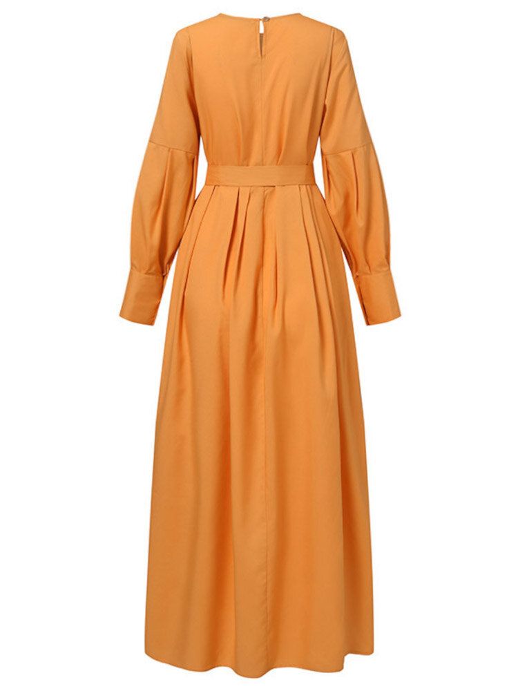 Robe Mi-longue De Couleur Unie À Manches Longues Pour Femmes