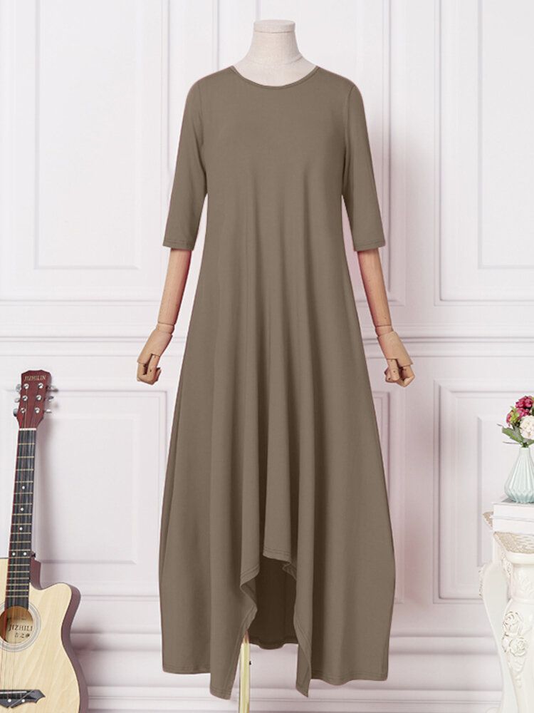 Robe Mi-longue Décontractée Pour Femme Avec Poche Latérale Et Ourlet Irrégulier