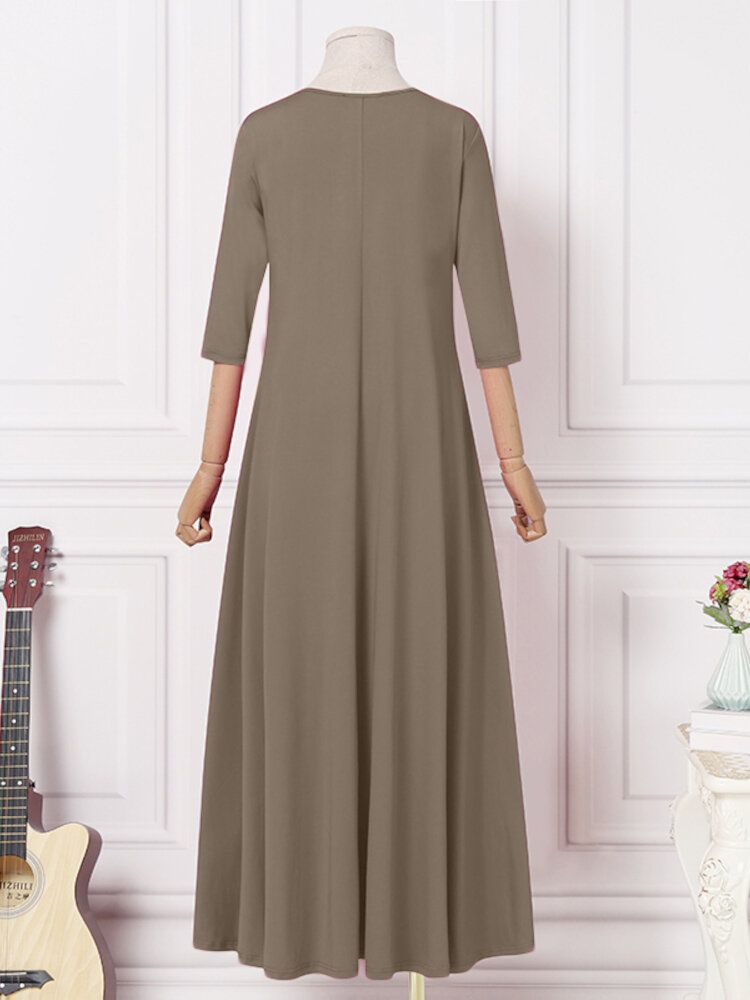 Robe Mi-longue Décontractée Pour Femme Avec Poche Latérale Et Ourlet Irrégulier