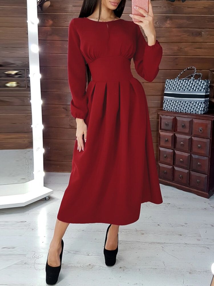 Robe Mi-longue Décontractée À Manches Bouffantes Pour Femme