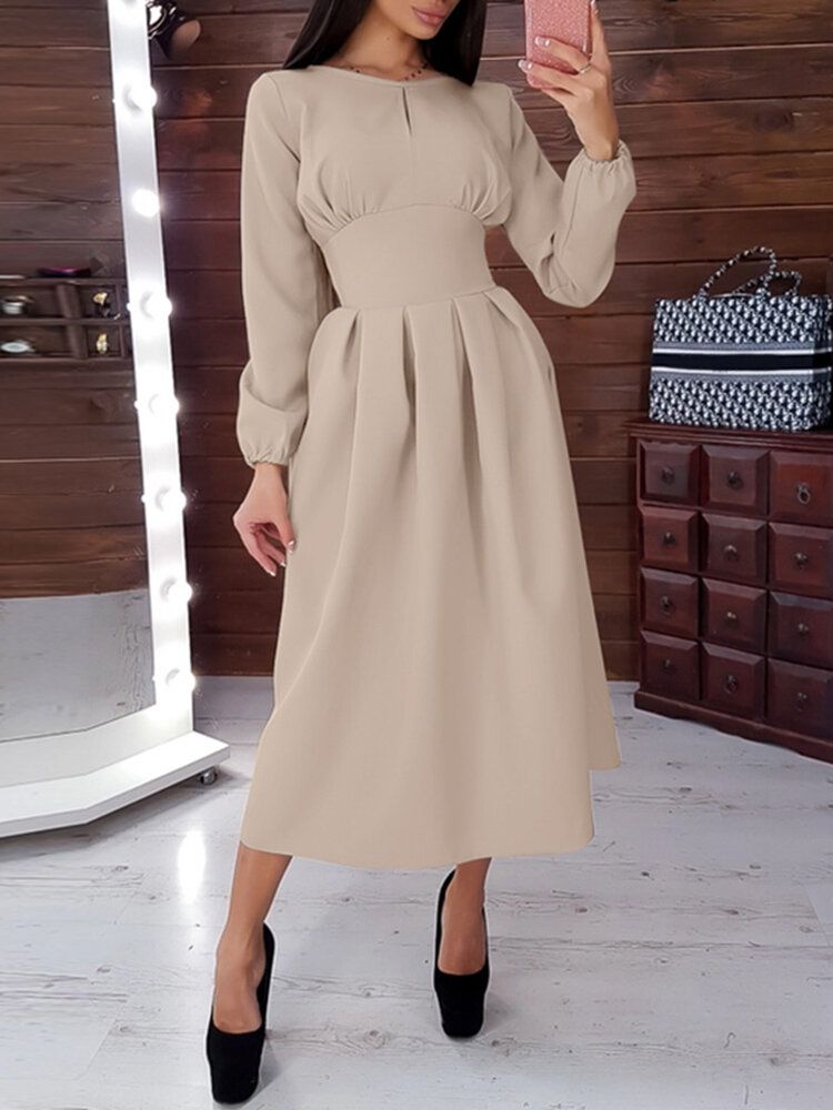 Robe Mi-longue Décontractée À Manches Bouffantes Pour Femme