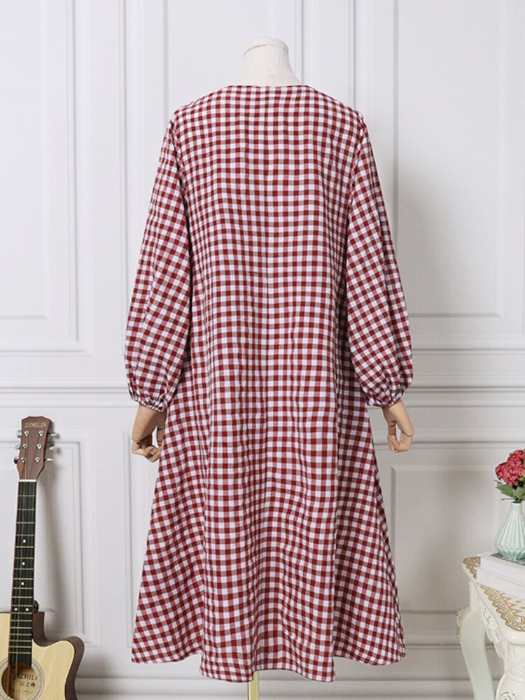 Robe Mi-longue Décontractée À Manches Longues Et Col En V Pour Femmes