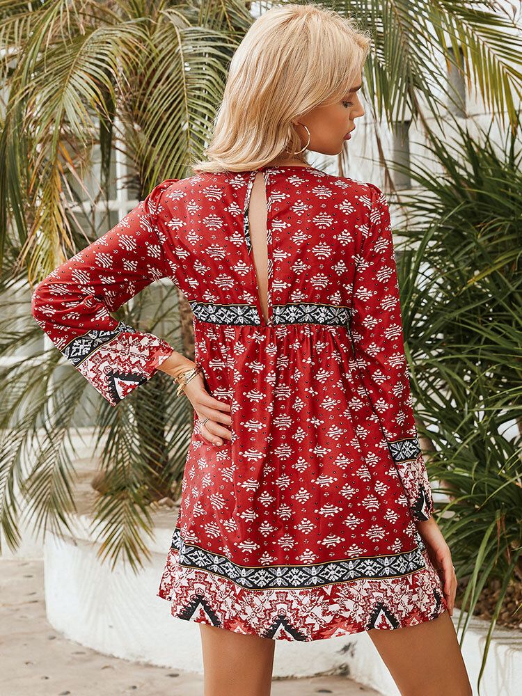 Robe Mi-longue À Manches Longues Et Patchwork À Motif Ethnique