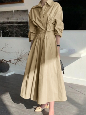 Robe Mi-longue Mi-longue À Manches Longues Et Plissée Pour Femmes