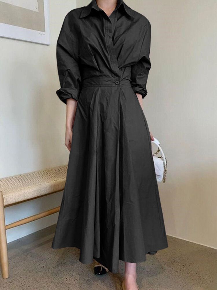 Robe Mi-longue Mi-longue À Manches Longues Et Plissée Pour Femmes