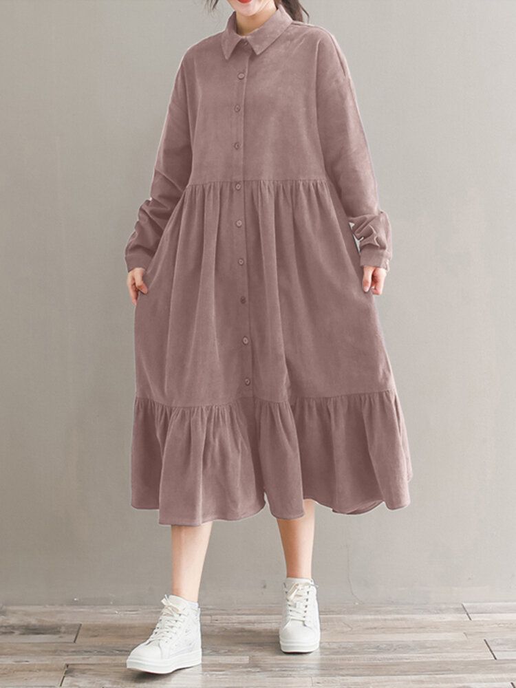 Robe Mi-longue À Manches Longues Et À Volants Pour Femmes