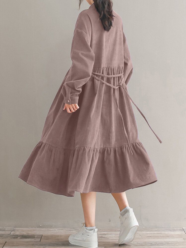 Robe Mi-longue À Manches Longues Et À Volants Pour Femmes