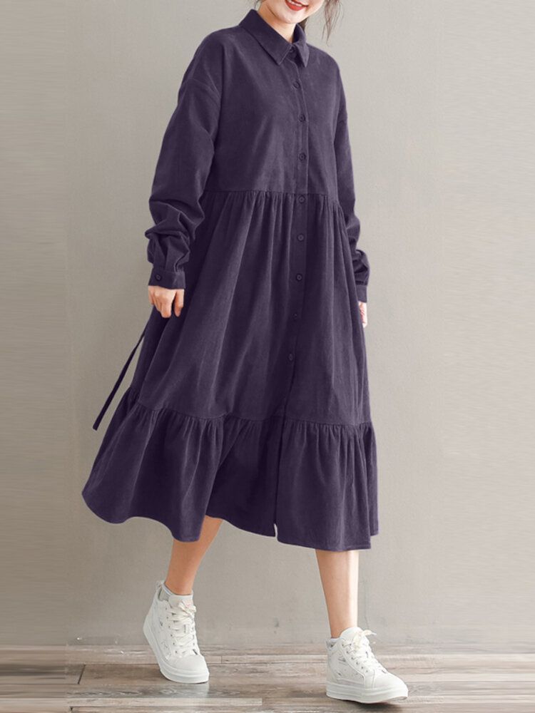 Robe Mi-longue À Manches Longues Et À Volants Pour Femmes