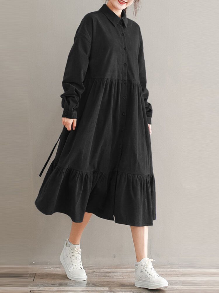 Robe Mi-longue À Manches Longues Et À Volants Pour Femmes