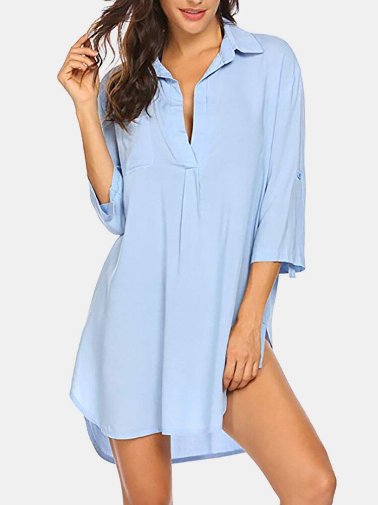 Robe De Plage À Ourlet Haut Et Bas De Couleur Unie Pour Femmes