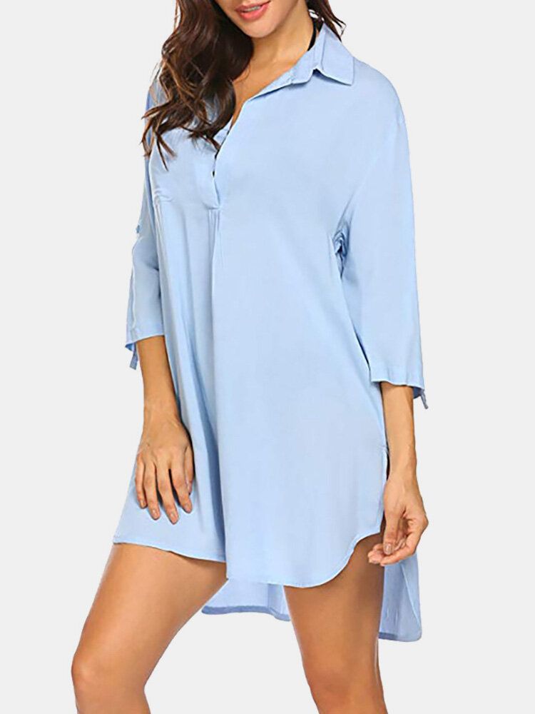 Robe De Plage À Ourlet Haut Et Bas De Couleur Unie Pour Femmes