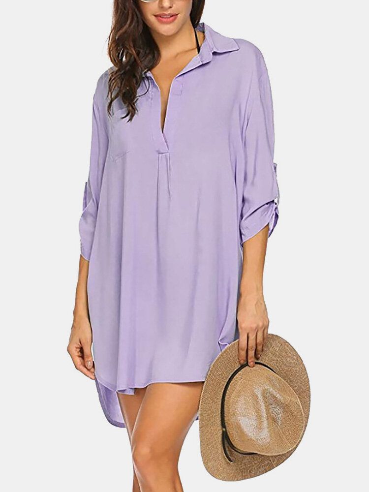 Robe De Plage À Ourlet Haut Et Bas De Couleur Unie Pour Femmes