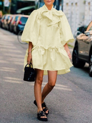 Robe De Poupée Courte À Manches Bouffantes Et À Volants Pour Femmes