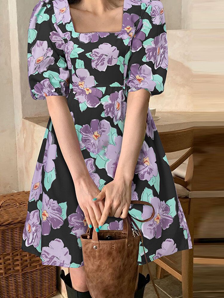 Robe De Style Rétro Bohème Floral À Manches Bouffantes Pour Femme