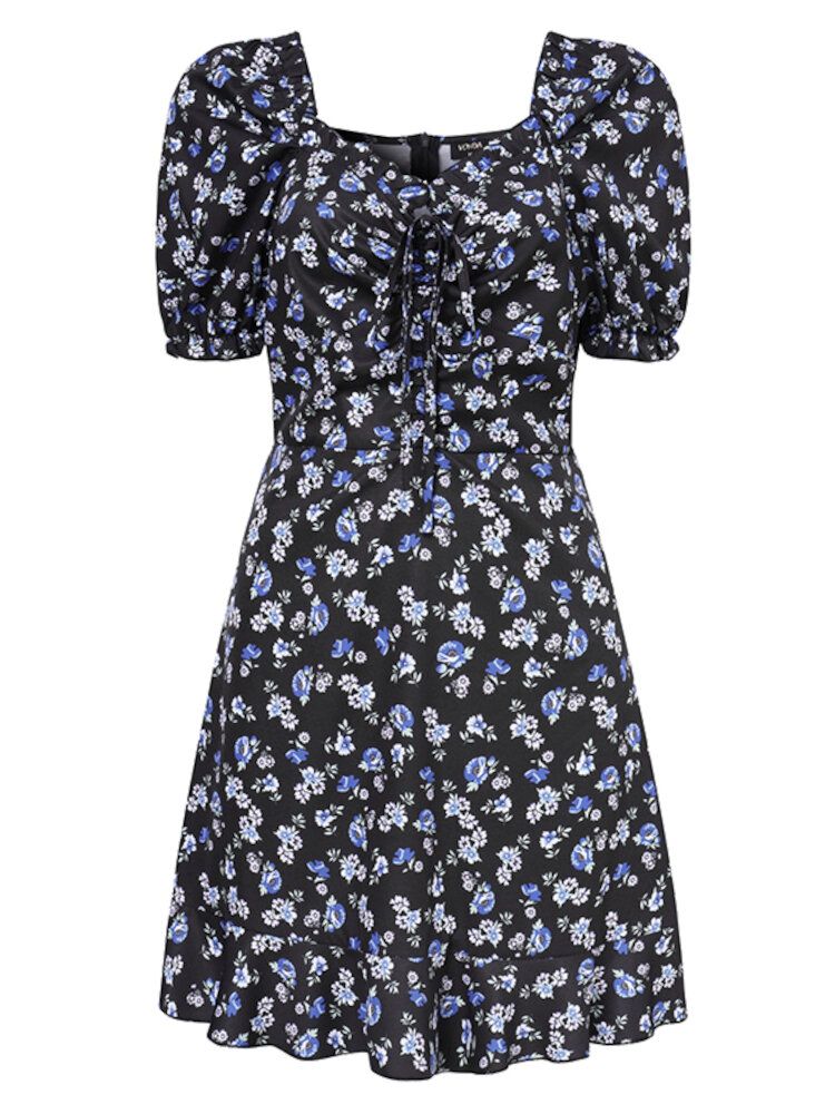 Robe De Vacances D'été À Manches Bouffantes À Fleurs Douces Pour Les Femmes