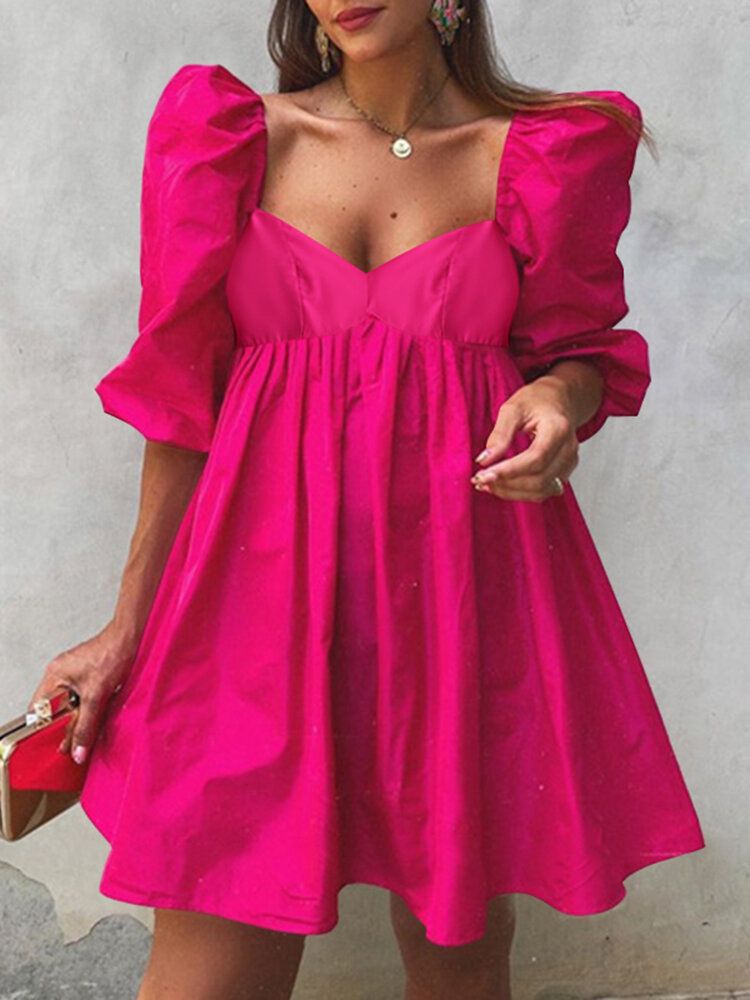 Robe De Vacances D'été Plissée À Manches Bouffantes Pour Femmes