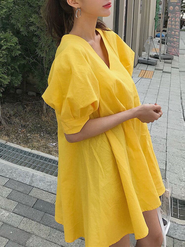 Robe De Vacances D'été Plissée À Manches Bouffantes Pour Femmes